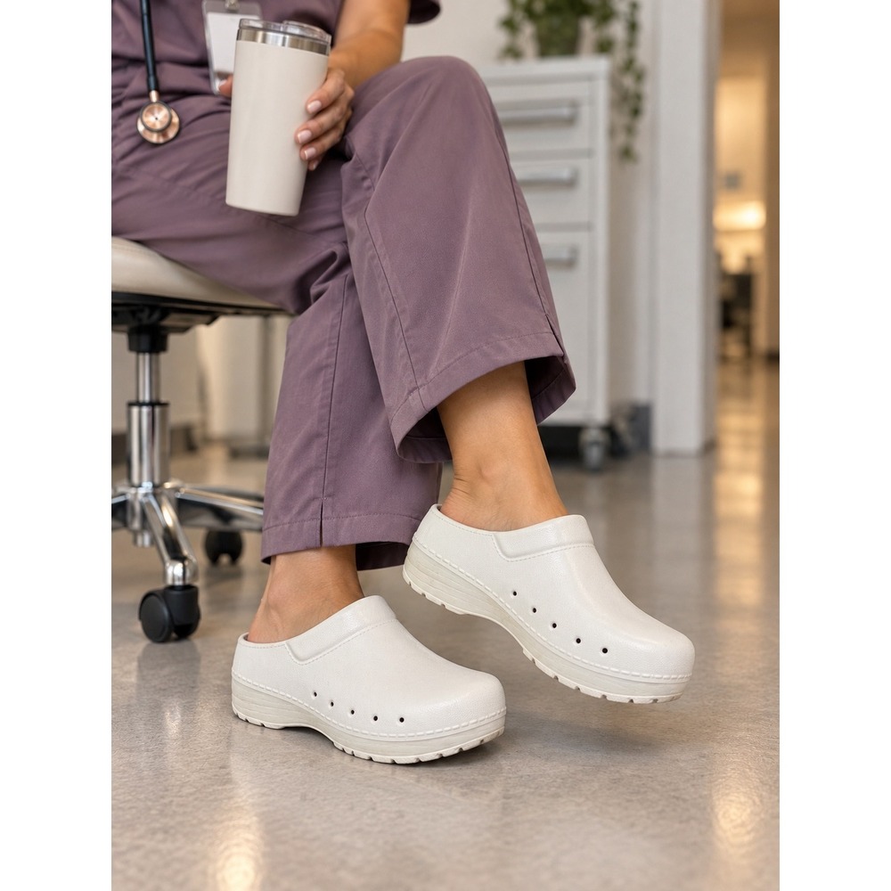 Dansko Kane White Iridescent Molded EVA Slip On Nursing Clogs Womens 38